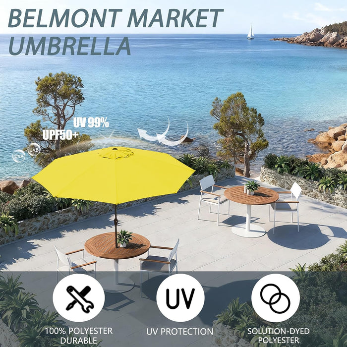 Patio Umbrella 9FT Outdoor Umbrella Patio for Garden Yellow | Large UPF50+ Fade-Resistant Design, Easy Push-Button Tilt & Crank, Heavy-Duty 8 Sturdy Ribs for Pool Backyard, Deck& Garden