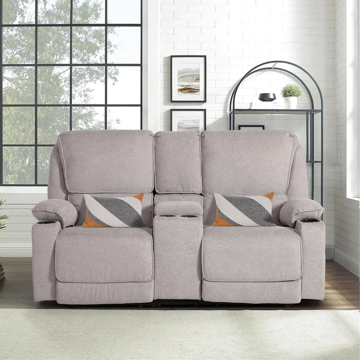 Loveseat Recliner, RV Reclining Loveseat, Home Theater Seating, Manual Loveseat with Console, 4 Cup Holders, 2-Seater Recliner Sofa, RV Furniture (Light Grey, Loveseat with Console)