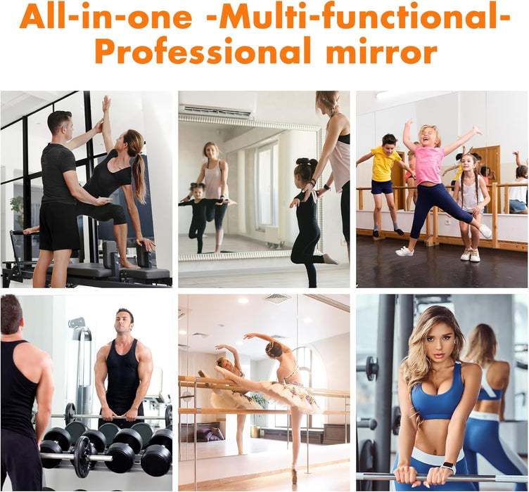 Home Gym Mirror 55" L X 17" W - 3PCS Large Full Body Mirror for Yoga, Wall-Mounted Mirrors for Fitness, Garage, Dance Studio, 0.16In Tempered Glass Frameless