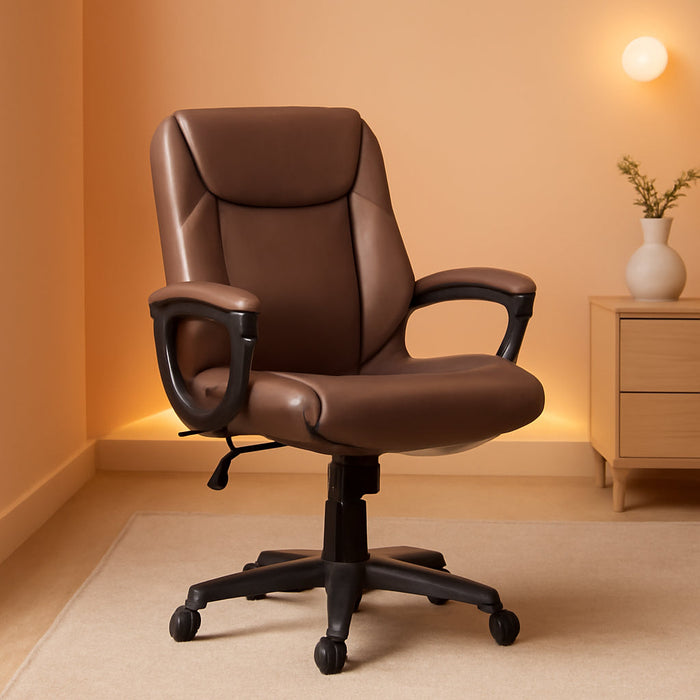 Amazonbasics Classic Puresoft Pu-Padded Mid-Back Office Computer Desk Chair with Armrest - Brown