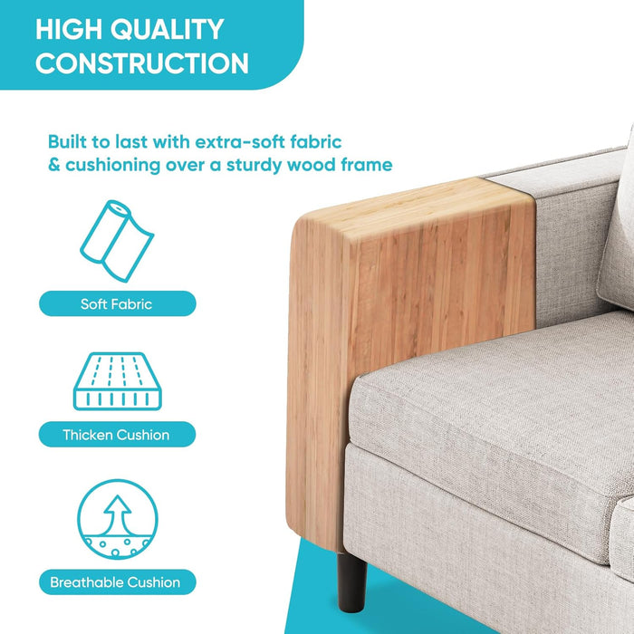 6 Seaters Sectional Upholstered Sofa, Linen Fabric Sofa Couch with Side Pockets, Free Combination Sofa Set with Movable Storage Ottoman, for Living Room-Sofa&Loveseat&Chair&Ottoman,Beige