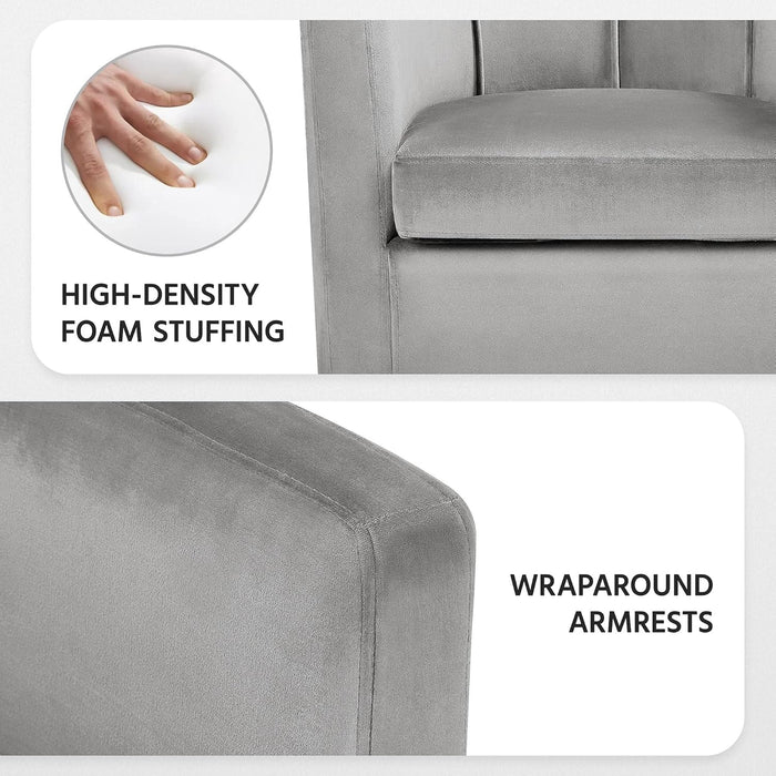 Accent Chair, Modern Velvet Armchairs with Big Ample Seat, Cozy Upholstered Barrel Sofa Chair for Living Room Bedroom Waiting Room, Set of 2, Gray