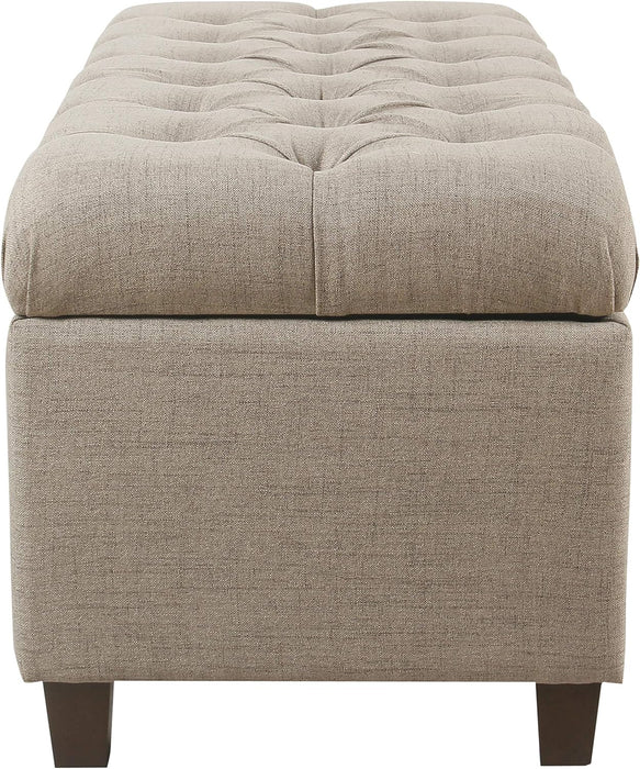 Home Decor | Tufted Ainsley Button Storage Ottoman Bench with Hinged Lid | Ottoman Bench with Storage for Living Room & Bedroom, Tan