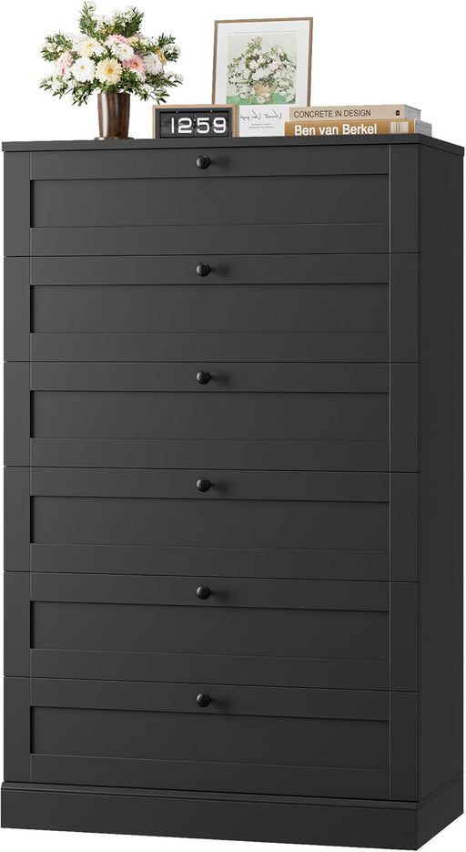 6 Drawer Dresser for Bedroom, 52" Tall Dresser & Chest of Drawers, 29" W Wood Drawer Chest, Modern Vertical Storage Cabinet for Living Room, Entryway, Hallway, Black