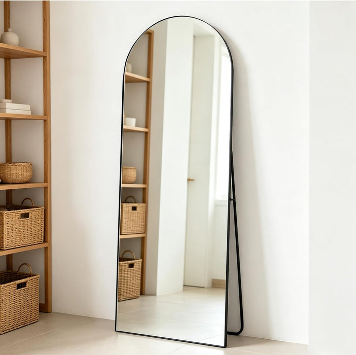 Arched Full Length Mirror, 56"X16" Black Floor Mirror for Bedroom, Wall Mounted or Leaning Dressing Mirror, Wall Mirror for Living Room, Hallway