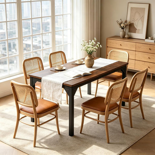 Brown 71 Inch Industrial Dining Table SolidFrameConstruction
