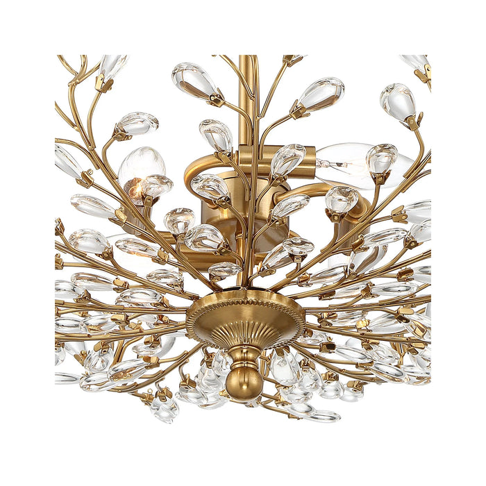 Brielle Modern Ceiling Light Semi Flush Mount Fixture 18 1/2" Wide Brass Vine Leaf 4-Light Clear Crystal Glass for Bedroom House