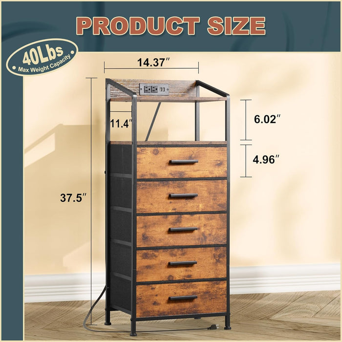 Nightstand Dresser Featuring LED Lights Rustic Brown