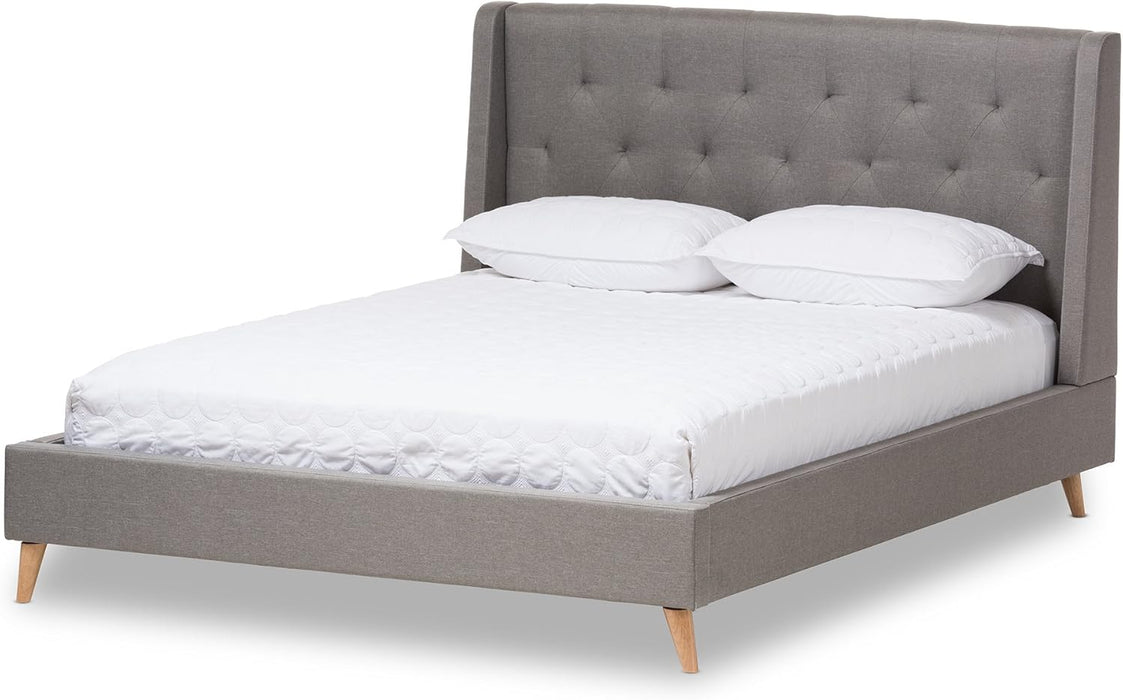 Adelaide Retro Modern Light Grey Fabric Upholstered King Size Platform Bed