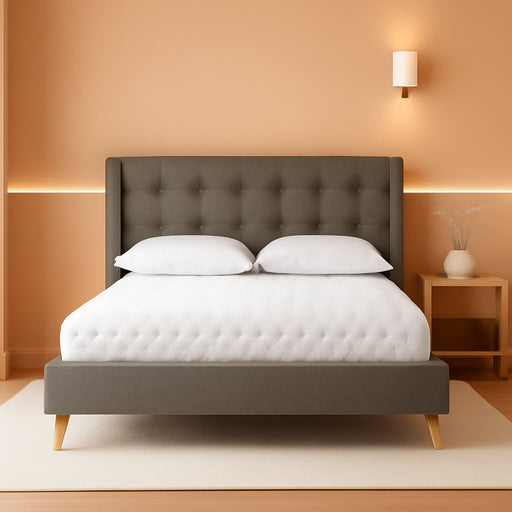 Adelaide Retro Modern Light Grey Fabric Upholstered King Size Platform Bed