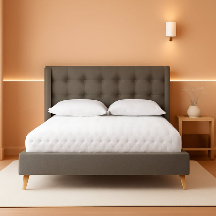 Adelaide Retro Modern Light Grey Fabric Upholstered King Size Platform Bed