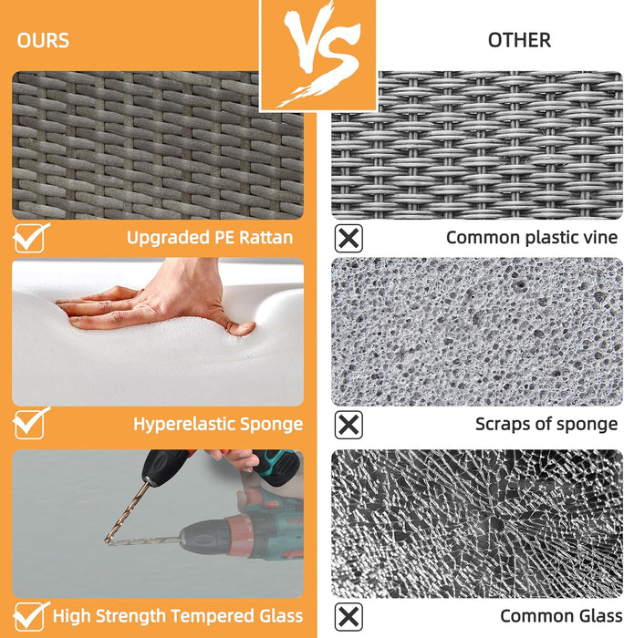 Outdoor Patio Furniture Sets, Small Outdoor Sofa Patio Sectional Sets 3-Piece All Weather Wicker Rattan Patio Seating Sofas with Glass Coffee Table and Cushion (Blue)