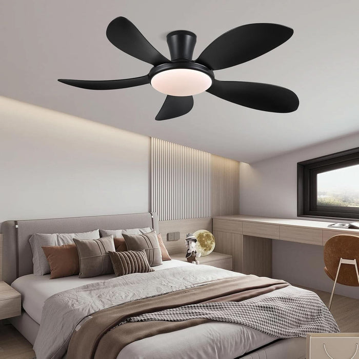 48" Blacklow Profile Ceiling Fans with Lights and Remote/App, Modern Flush Mount Ceiling Fans with Quiet Reversible DC Motor, Dimmable 3 Colors 6 Speeds for Bedroom Kitchen