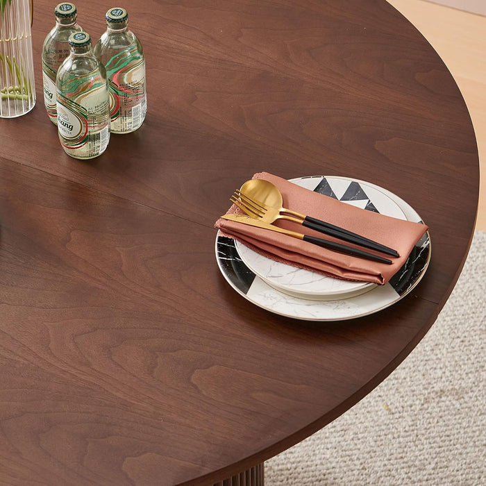 5-Piece Wooden round Dining Room Table and Chair Set, 47-Inch Kitchen Table with Barrel Chairs for 4, Brown Upholstered Sherpa Dining Set, MDF Core with Walnut Finish