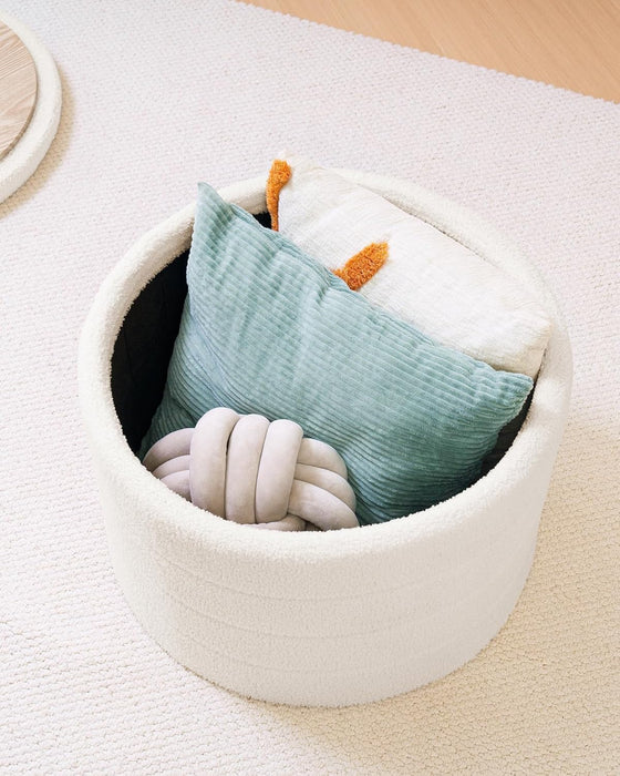 Ottoman with Stroage, round Sherpa Storage Ottoman Stool, Boucle Foot Rest22 X 22"X15.75" (White)