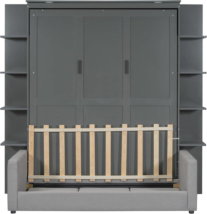 Murphy Bed Queen Size Grey Upholstery Sofa