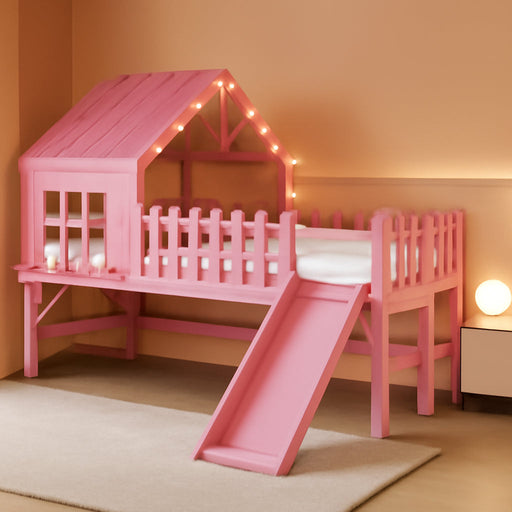 Pink Twin Loft Bed With PremiumLEDLighting Modules