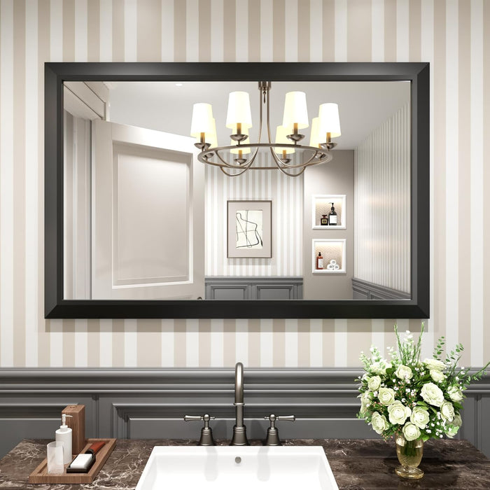 Black Bathroom Mirror, 48" X32" Thick Metal Framed Wall Mirrors for over 2 Sinks, Bedroom, Living Room, Entryway, Large Rectangle Vanity Mirrors.