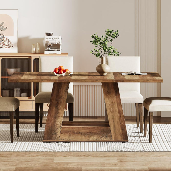 Dining Table for 4 to 6 People, 63" Rectangular Dining Room Table, Modern Wooden Faux Marble Dinner Table with Sturdy Base for Kitchen, Living Room, Brown