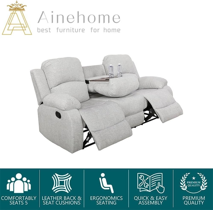 Living Room Furniture Set Leather Recliner Sofa Set Loveseat Chair Furniture Sofa Set for Living Room/Small Space/Rv/House/Office/Theater Seating (B-Grey White Microfiber, Sofa(3Seater))