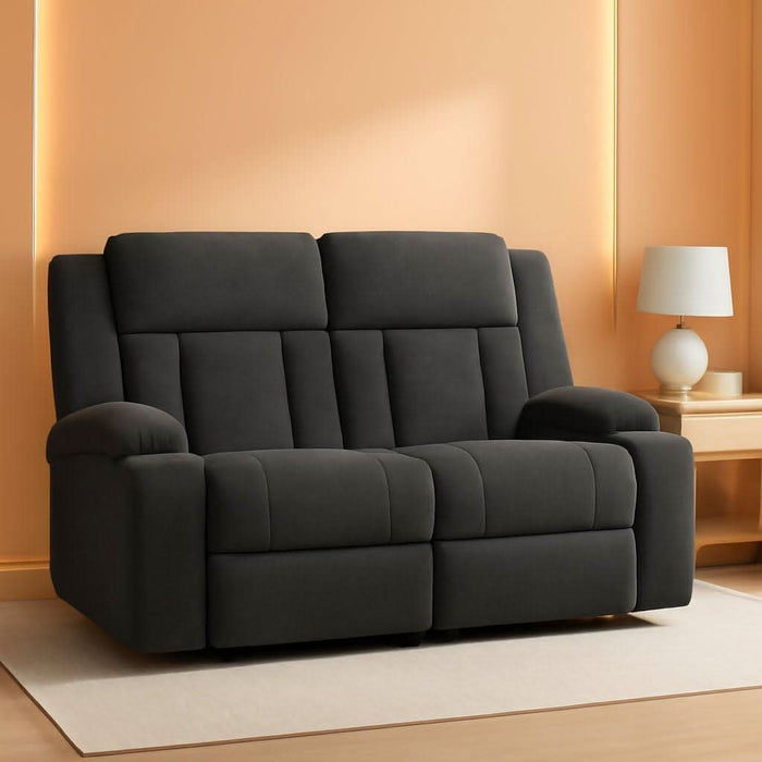 Loveseat Recliner Sofa with Cup Holders, 2-Seater Fabric Reclining Couch, Manual Recliner Wall Hugger for Living Room, Small Spaces, Home Theater (Dark Gray)