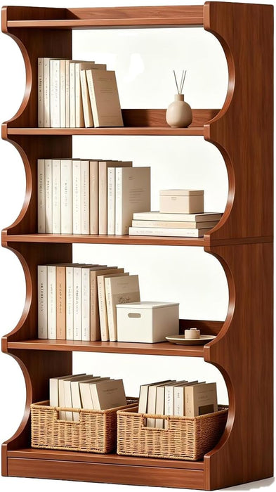 Book Shelf, 54-Inch Tall Bookcase, 4 Tier Storage, Walnut Wood