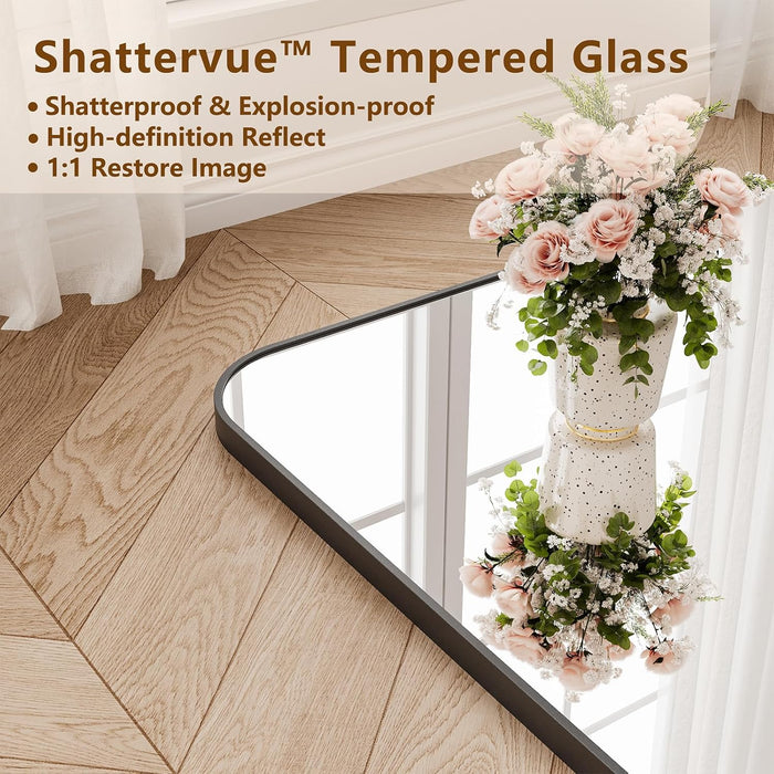 Full Length Mirror, 76"X34" Mirror Full Length with Stand, Black Domed Top Square-Edged Floor Mirror with Aluminum Alloy Frame for Bedroom Living Room