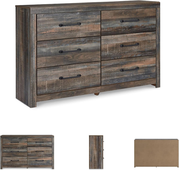 Drystan Weathered Brown Rusticated Six Drawer Dresser