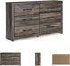 Drystan Weathered Brown Rusticated Six Drawer Dresser
