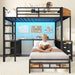 Black Industrial Twin Bunk Bed Desk BuiltInStorageDrawers