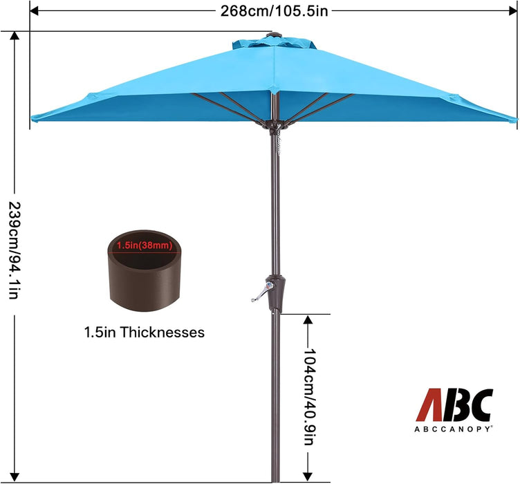 Patio Umbrella 9FT Outdoor Half Umbrella(Turquoise) | Fade & UV Resistant Fabric, 5 Fiberglass Ribs, Waterproof, Air Vent, Crank Operated, Great for Patio, Backyard, Garden, Deck