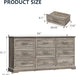 9 Drawer Dresser for Bedroom, 63" Wide Wooden Chest of Drawers, Rustic Farmhouse Dresser with Large Drawers & Metal Handles, Modern Storage Organizer for Closet, Living Room, Hallway, Grey