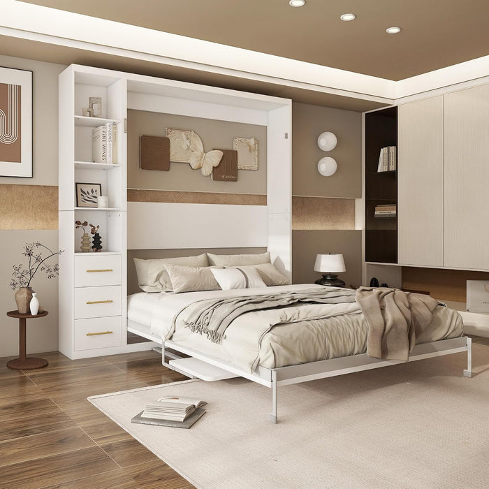 White Queen Murphy Cabinet Bed With DeskStorageSolutions
