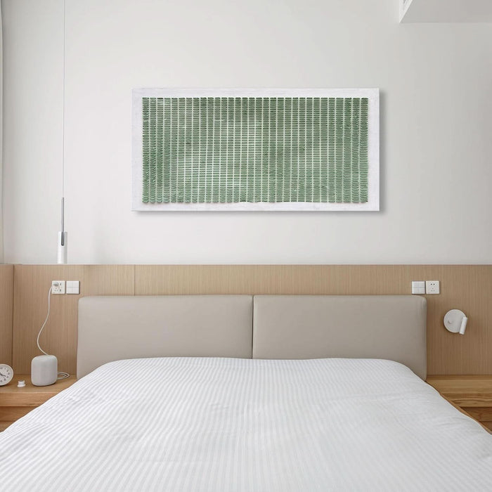 Art Hand-Painted White and Green Thick Texture Abstract Art Oil Painting Contemporary Minimalist Style Art Living Room Office Corridor Wall Decoration Oil Painting 24X48 Inches