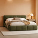 King Size Boucle Platform Bed with Thick Headboard and Footboard, Block Style Upholstery Floor Bed Frame, Green