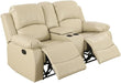 Beige Recliner Sofa Set 3PCS Manual Reclining Sofa Living Room Furniture Sets Contempary Bonded Leather Reclining Couch Set with Cup Holder/Storage Console for Home/Office (Beige, 3PCS Set)