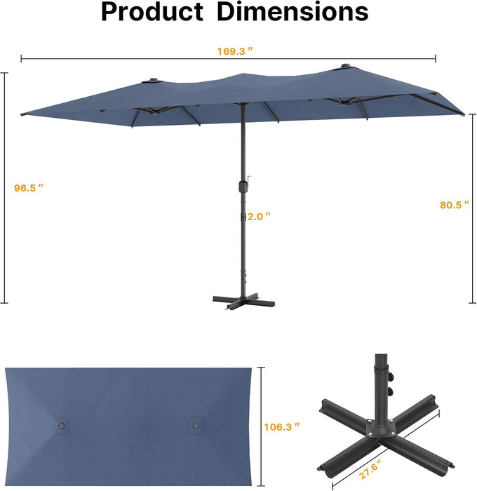 14FT Waterproof Patio Umbrella Outdoor Reversible Rectangular Large Market Umbrella