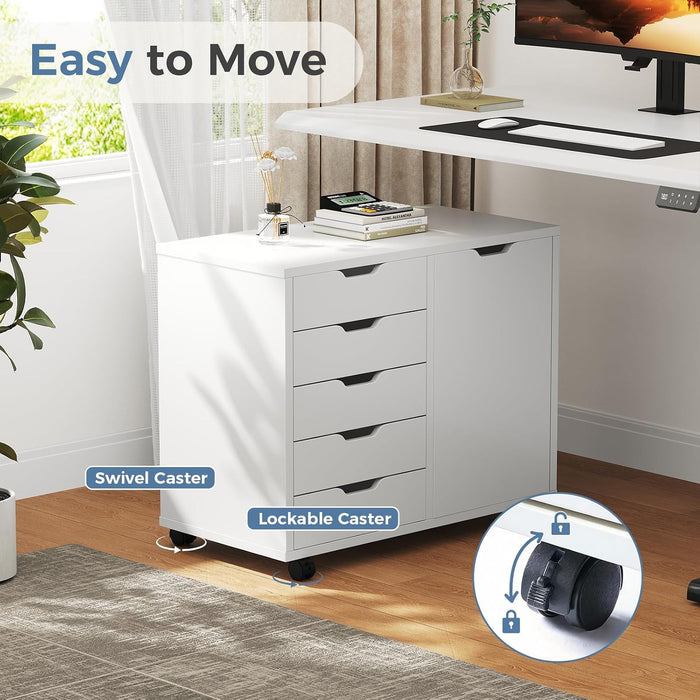 5-Drawer Mobile File Cabinet, Wooden Printer Stand with Storage