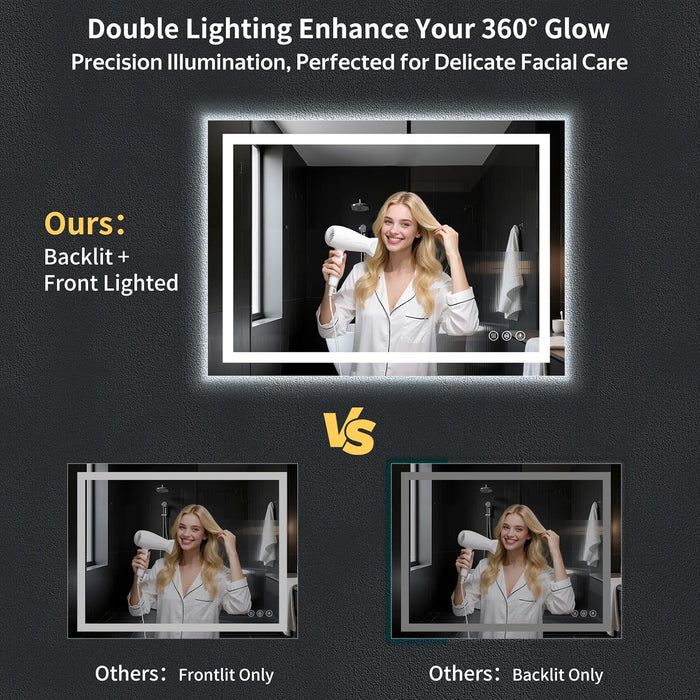 50"X40" LED Bathroom Mirror with Lights, Anti-Fog, Backlit+Frontlit