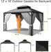 16'X12' Hardtop Gazebo, Update Aluminum Frame Gazebo with Galvanized Steel Double Roof, Outdoor Pergola with Curtain and Net, Backyard Canopy for Garden, Deck, Gray and Black