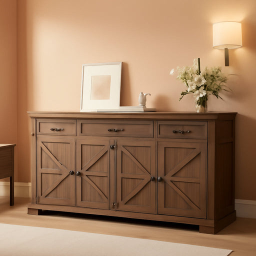 65" Large Sideboard Buffet Storage Cabinet with 3 Drawers and 4 Doors | Farmhouse Kitchen Sideboard Buffet Coffee Bar Wine Bar Cabinet with Storage for Living Room(Walnut)