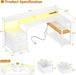 L Shaped Desk with File Drawer, Reversible L Shaped Computer Desk Gaming Desk with Power Outlet & LED Strip, Home Office Desk with Monitor Shelf, Corner Desk with Storage Shelves, White