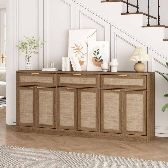 70" Rattan Sideboard Buffet Cabinet, Large Credenza Storage Cabinet