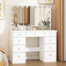 White Modern Makeup Vanity Desk 9 Drawers Wood Dressing Table with 3 Mirrors, Hidden Storage Shelves, LED Bulb Lights