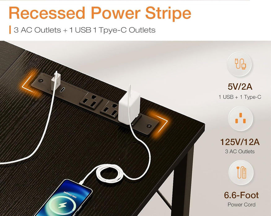 71 Inch Computer Desk with USB Ports, Large Office Desk, Long Study Student Writing Desk, Black