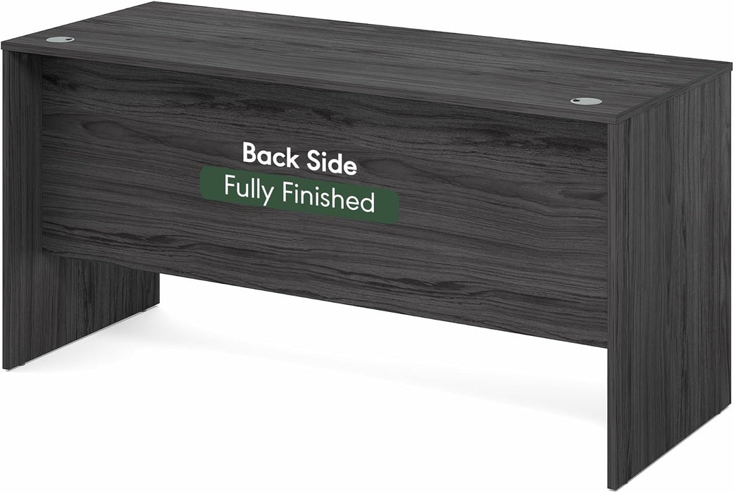 Roger Computer Desk, 60 Inch Rectangular Executive Desk with Modesty Panel, Home Office Desk with Thick Tabletop, Desk Cord Grommet, Scratchproof, for Home Study, Office, Coastal Grey