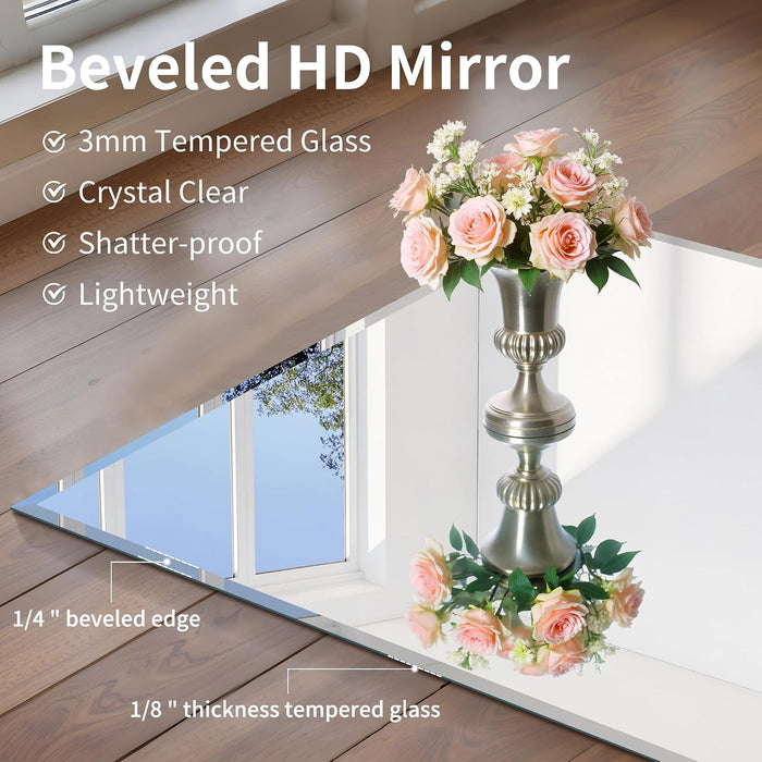 Beveled Mirror, 24X30 Frameless Beveled Bathroom Mirrors for Wall, 3Mm Tempered Glass Rectangle Vanity Mirror with Beveled Edge, Crystal-Clear, Hangs Horizontally or Vertically