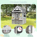 Kids Outdoor Cedar Playhouse, Weather-Resistant Gray Wooden Play House for Ages 3–8 with Play Kitchen, Working Doorbell, Toy Phone & Flowerpots — Durable Backyard Gift for Creative & Social Play