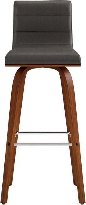 Vienna Mid-Century Modern 30" Bar Height Barstool Faux Leather Wood Finish, Grey/Walnut