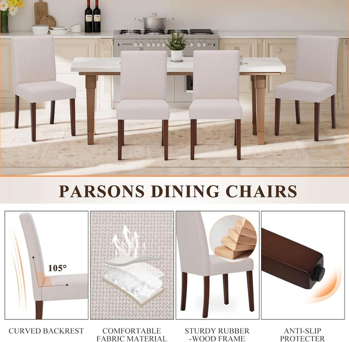 Upholstered Parsons Dining Chairs Set of 6, Modern Dining Room Chairs with Back, Fabric Kitchen Side Chairs with Wood Legs for Dinner Farmhouse Restaurant, Beige